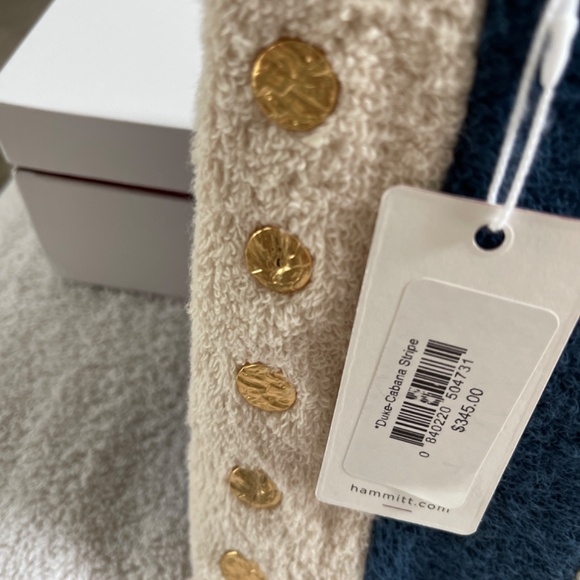 Hammit Duke Bag in Cabana Stripe Blue White Tan Leather Terry Cloth - Picture 6 of 11